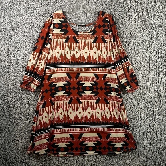 Pink Owl Dresses & Skirts - PINK Owl Dress Aztec Orange Beige Black Lined Women’s Large 3/4 Sleeve